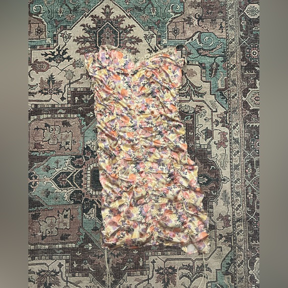 NWOT For Love & Lemons floral rouched cottagecore mini bodycon dress, size L - Picture 3 of 5